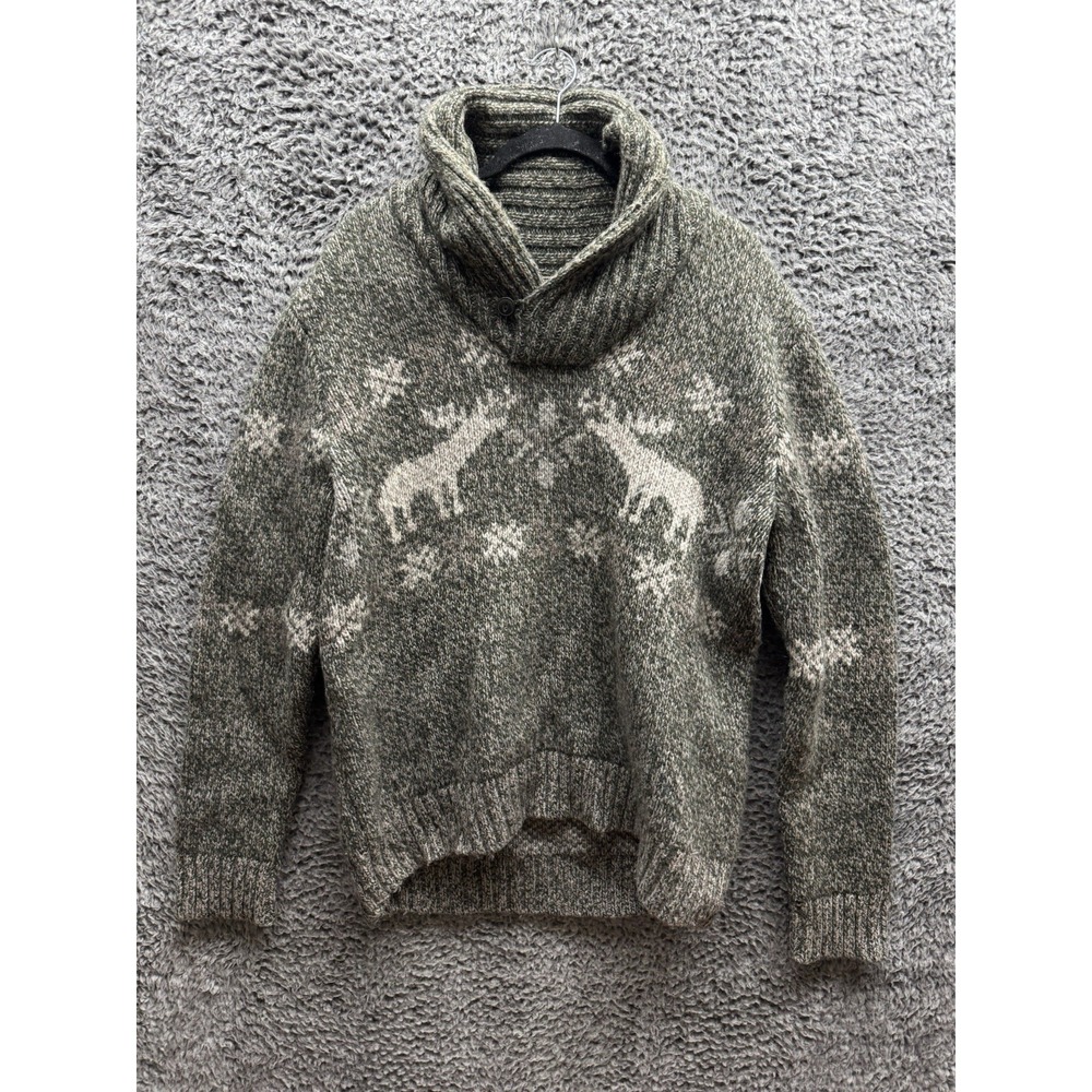 Vintage LL Bean Signatures Deer Knitted Lambswool Sweater in Green Size‎ L